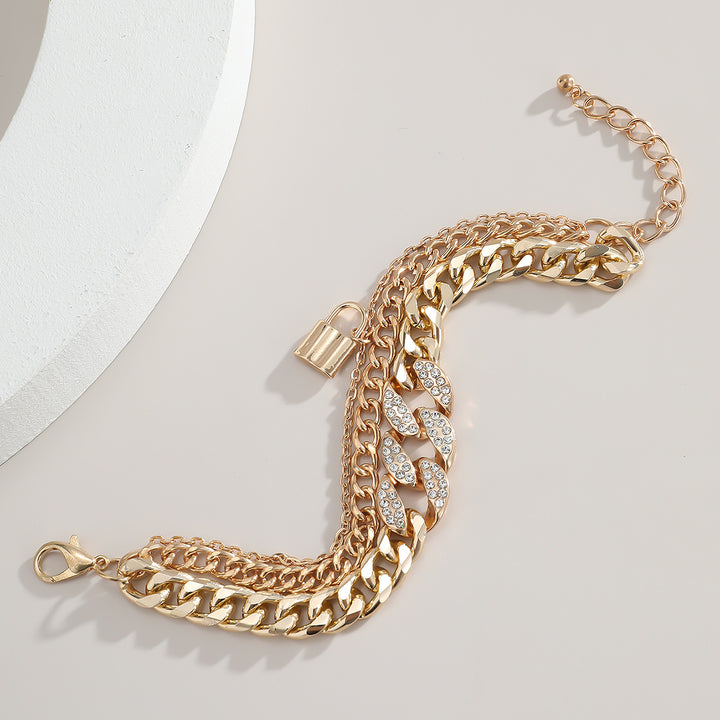 Women's Diamond Lock Pendant Multi-Layer Bracelet Luxury