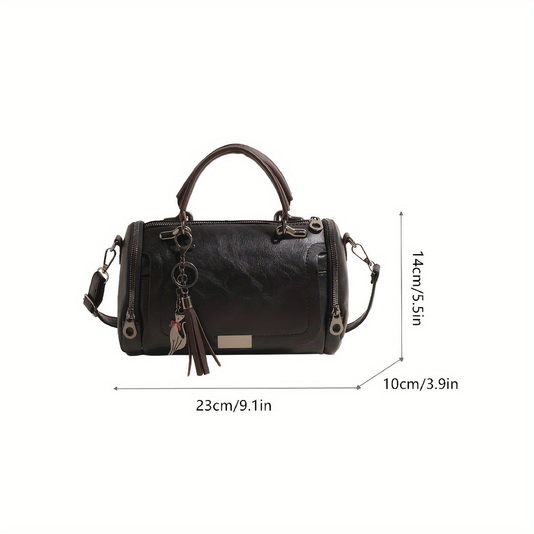 Classic PU Leather Boston Bags - Zipper & Keychain - Flossy Mom