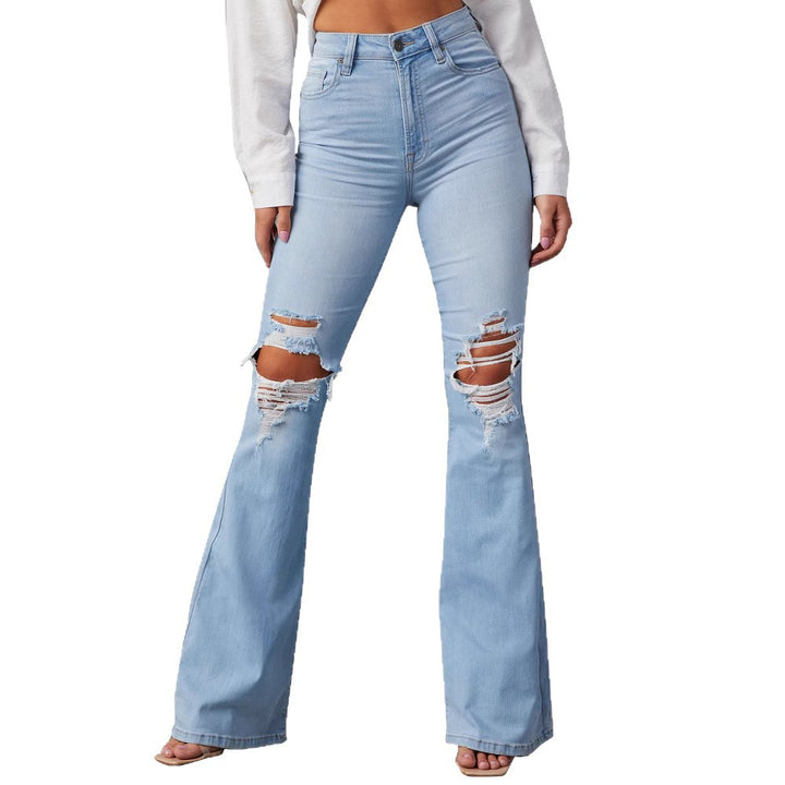 Streetwear High Waist Ripped Flare Women's Denim Jeans