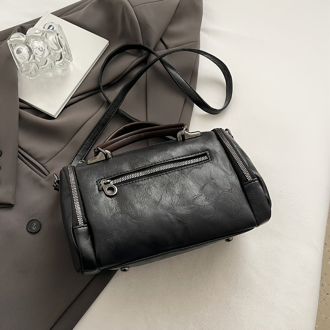 Classic PU Leather Boston Bags - Zipper & Keychain - Flossy Mom