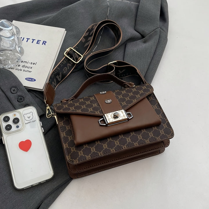 Straps Handle Lock Double Layer PU Leather Handbags - Flossy Mom