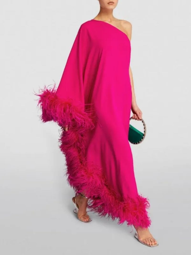 Elegant One-shoulder Ankle-length Feather Dresses
