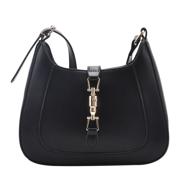 Women's Designer Gold Lock Crossbody Handbag in black— Flossy Mom