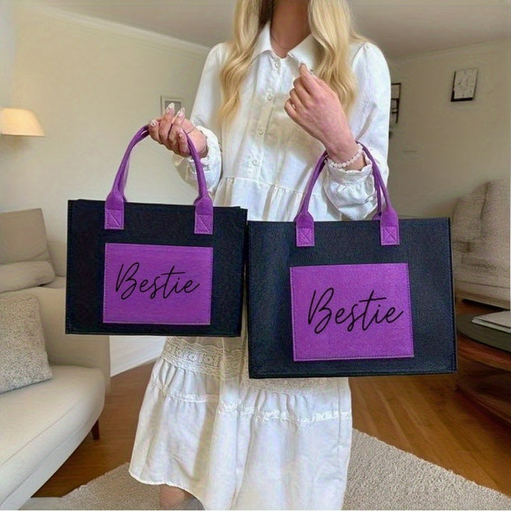 Fashionable Bestie Cursive Print Large Handbags - Flossy Mom