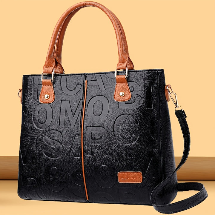 Top Handle Straps Zipper Letter Print PU Leather Handbags - Flossy Mom