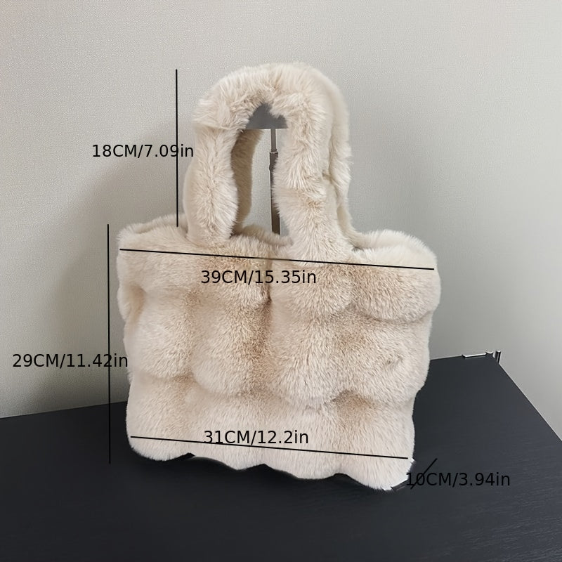 Large Golden-Tone Buttons Buckle Faux Fur Handbags - Flossy Mom