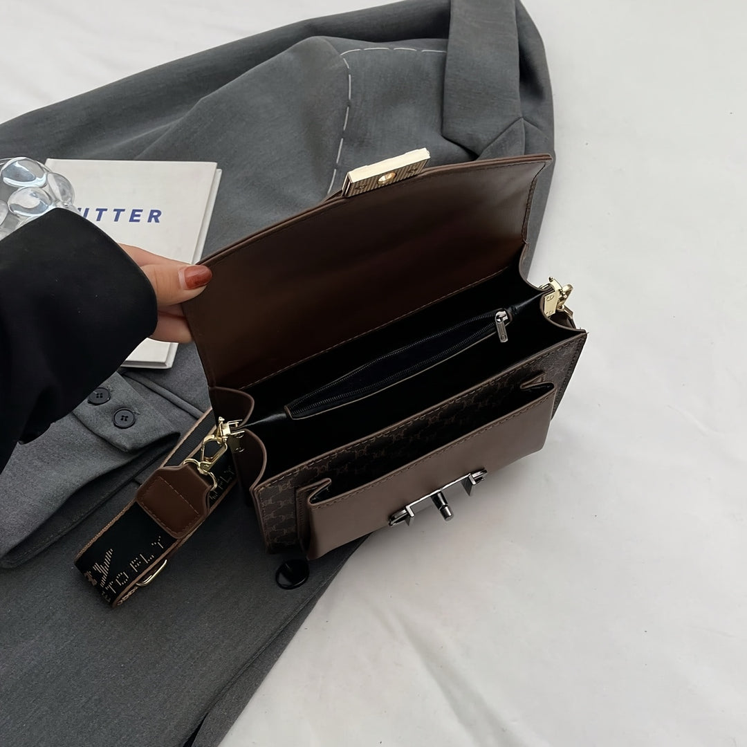 Straps Handle Lock Double Layer PU Leather Handbags - Flossy Mom