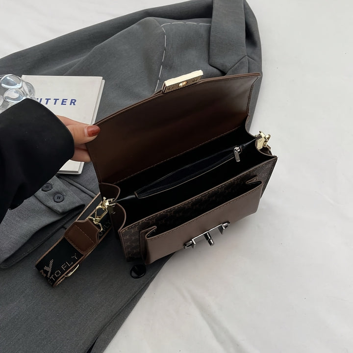 Straps Handle Lock Double Layer PU Leather Handbags - Flossy Mom