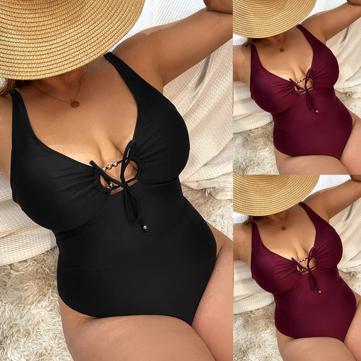 Solid Color Chest Straps High Waist One Piece Swimsuits