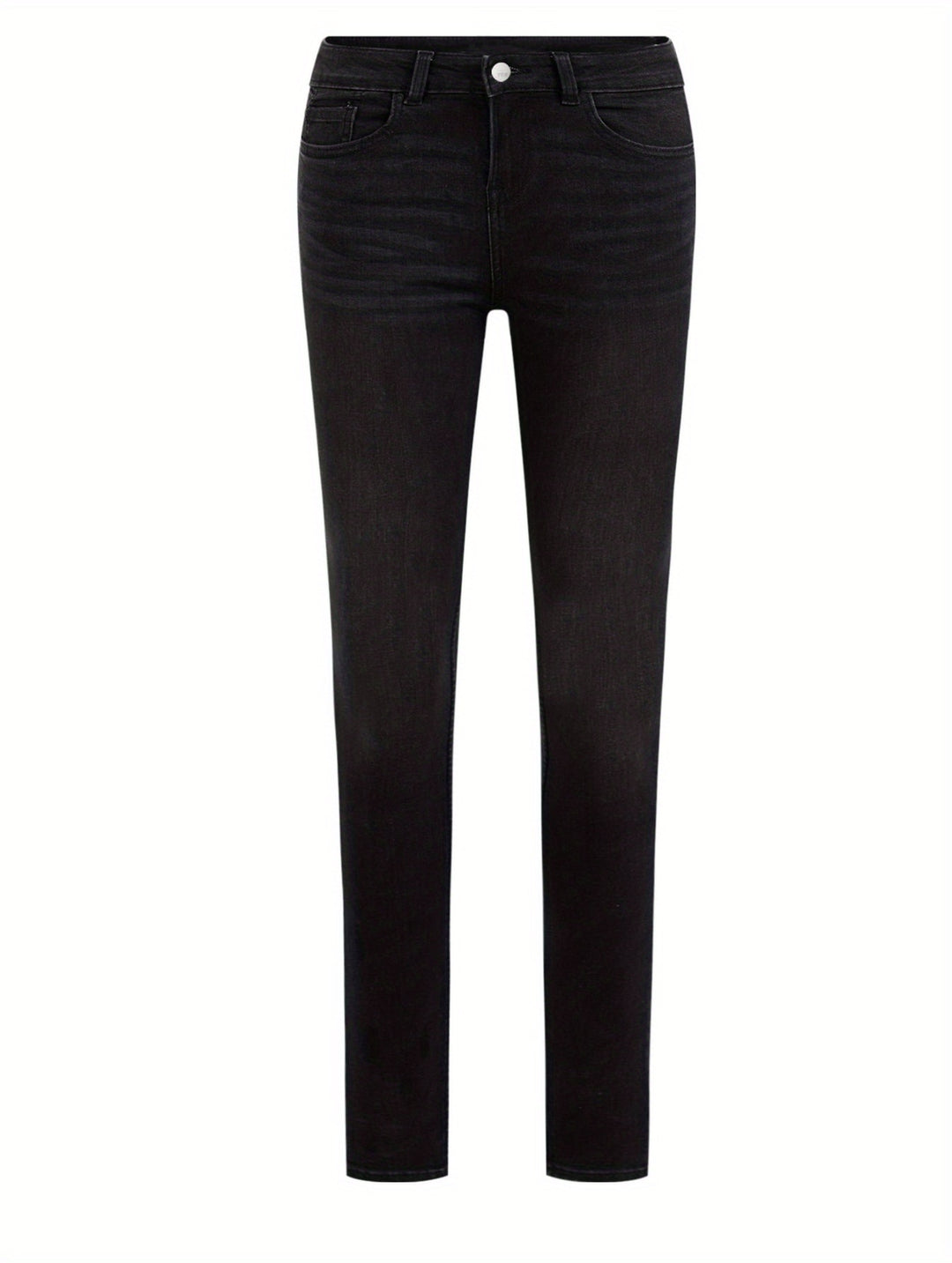 Sleek Black Button-Fly Stretch Skinny Plus Size Jeans - Flossy Mom