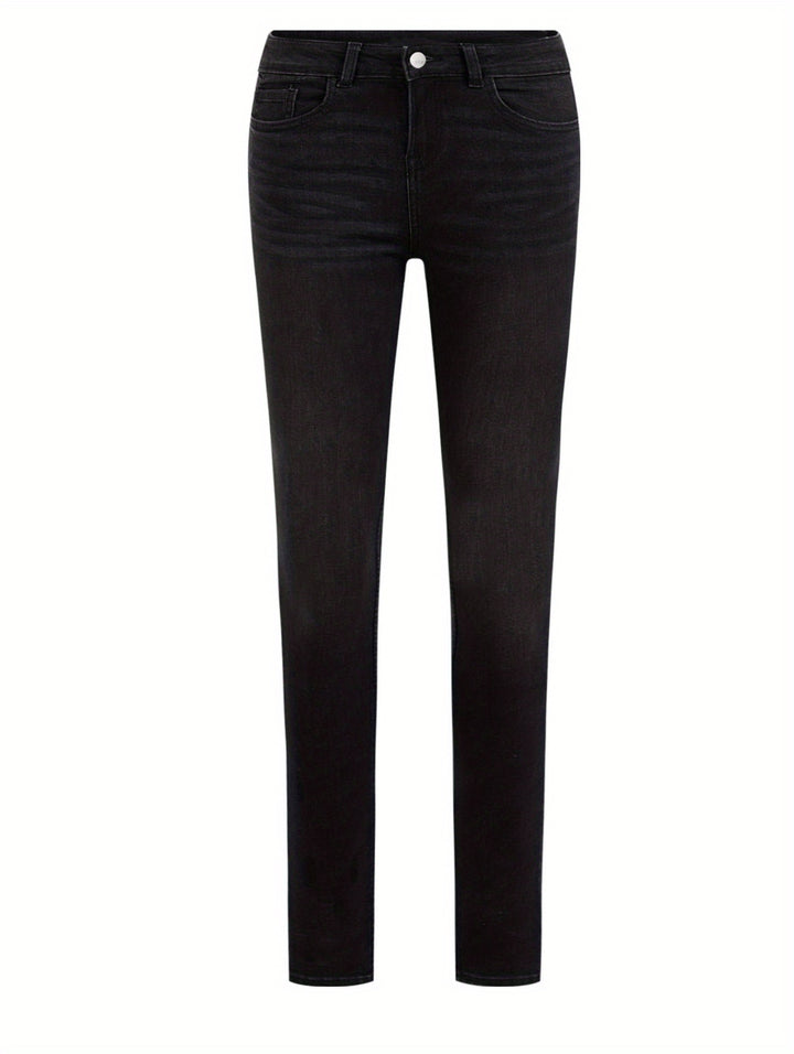 Sleek Black Button-Fly Stretch Skinny Plus Size Jeans - Flossy Mom