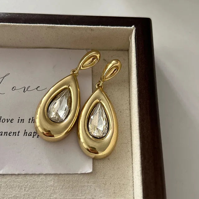 Glass Stones Metal Dangle Post Women Earrings