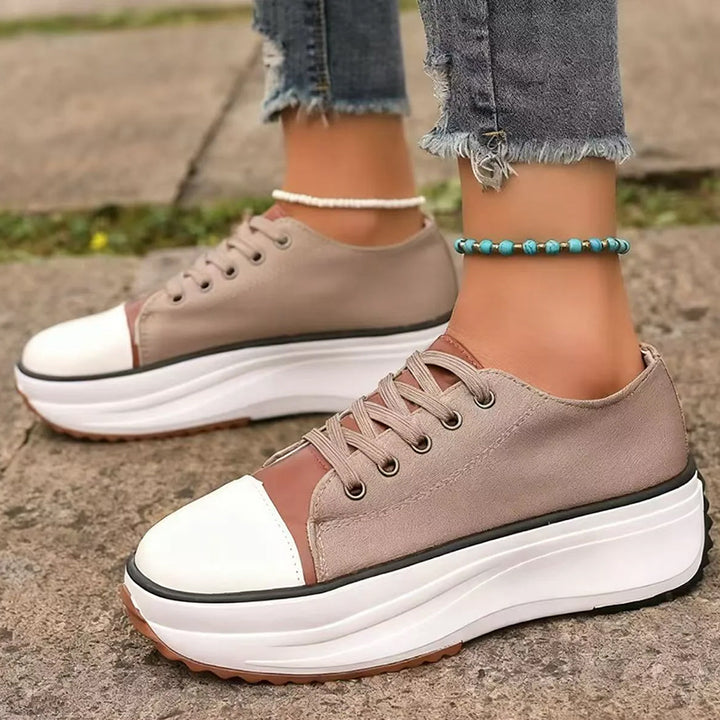 Women's Khaki Canvas Platform Sneakers Streetwear Style Cushioned Sole