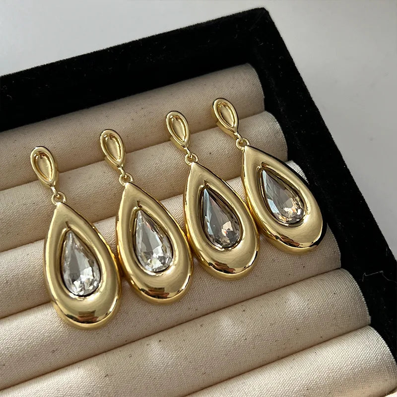 Glass Stones Metal Dangle Post Women Earrings