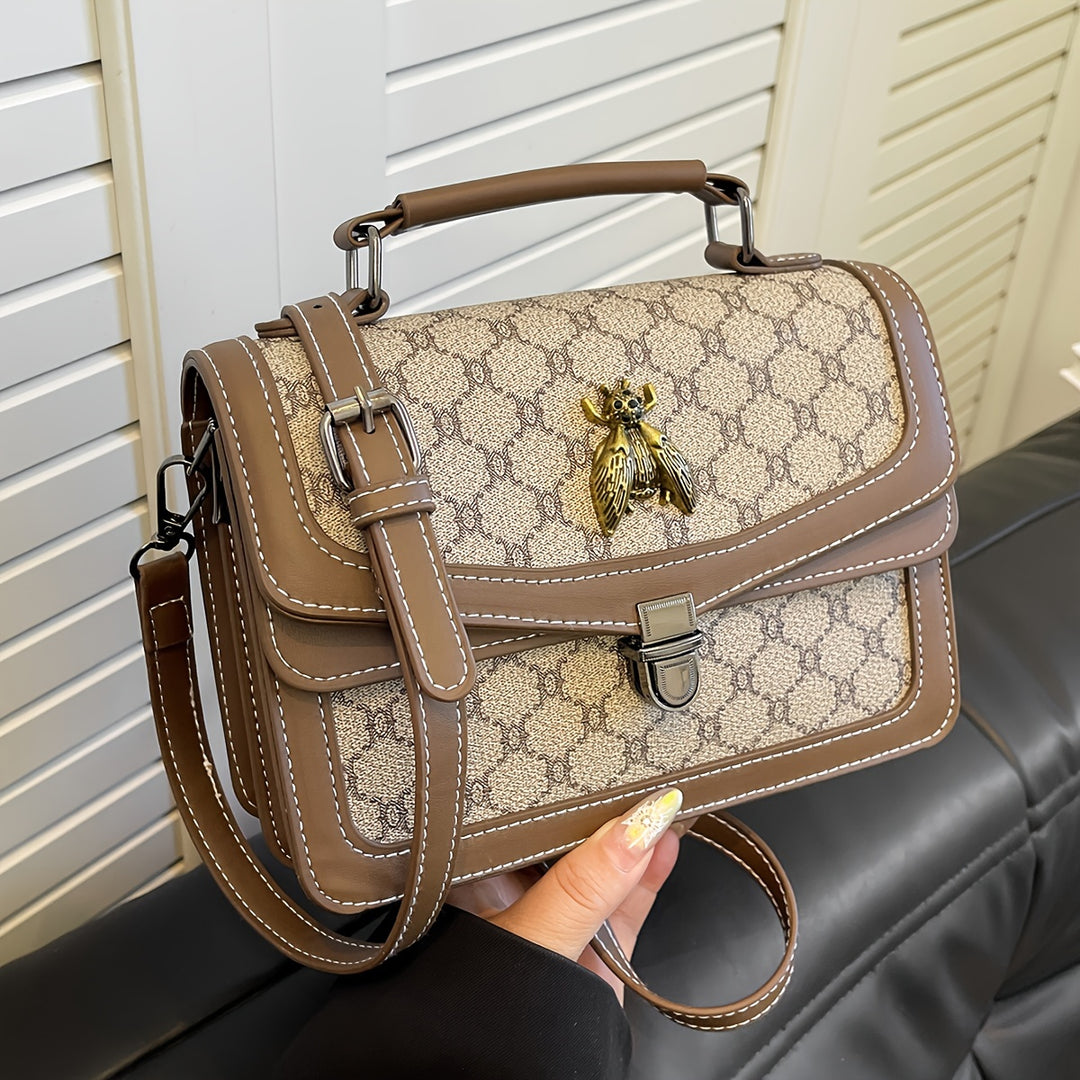 Geometric Pattern Strap Bee Pendant PU Leather Handbags - Flossy Mom