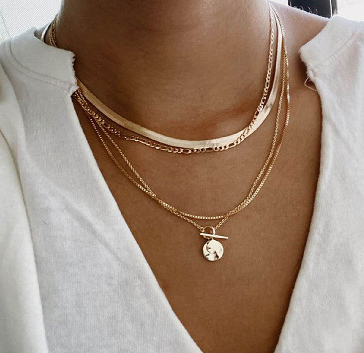 Multi-Layer Round Pendant Cross Chains Necklace - Flossy Mom