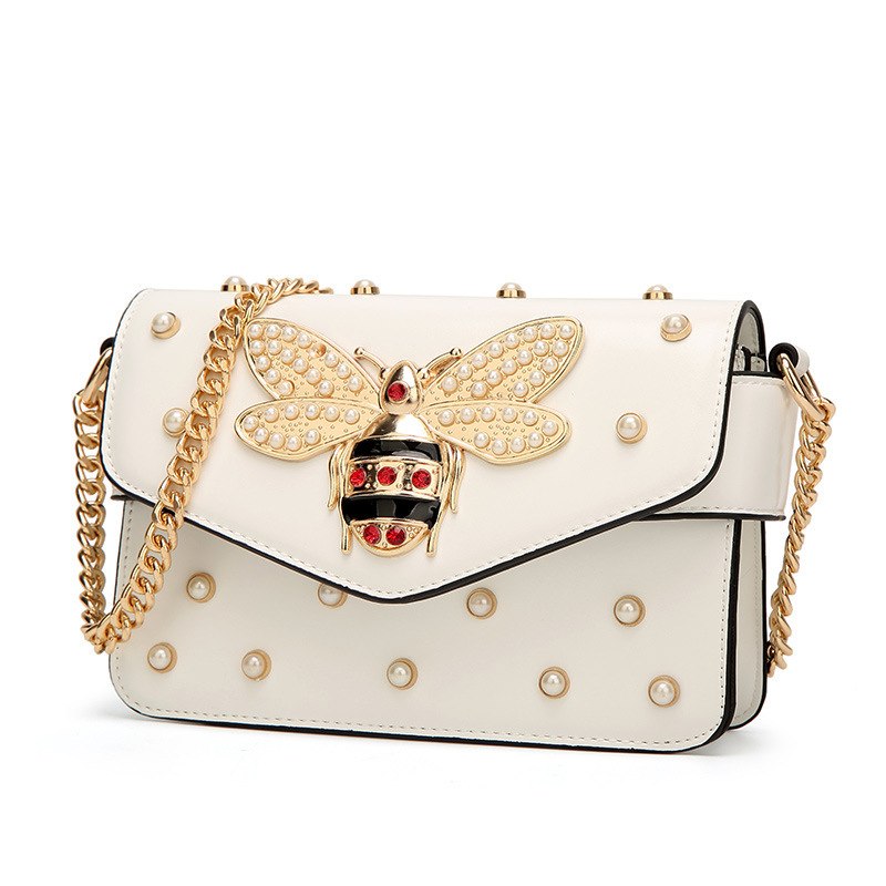 Designer-Inspired Women's Chain Crossbody Bag - Close Up Detail