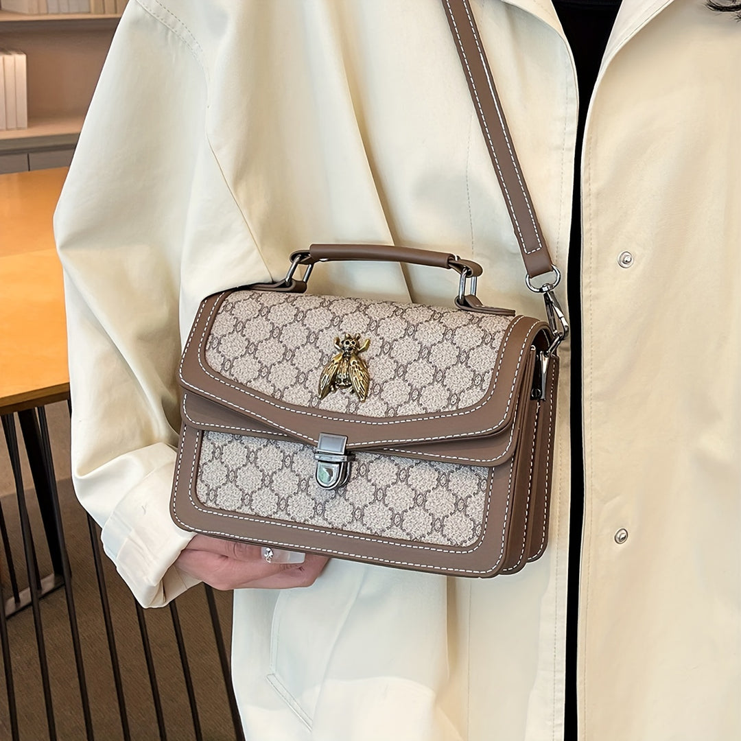 Geometric Pattern Strap Bee Pendant PU Leather Handbags - Flossy Mom