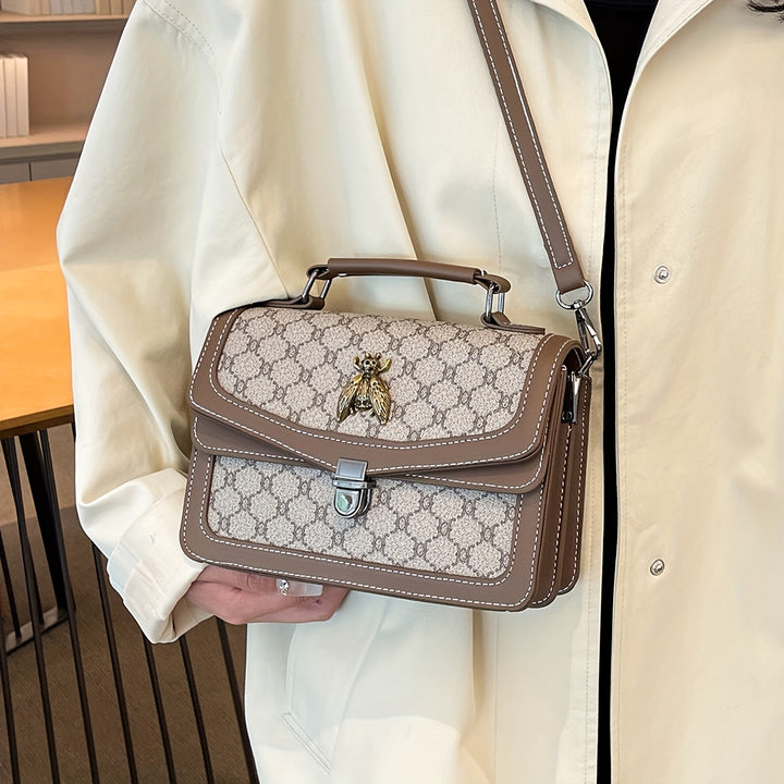 Geometric Pattern Strap Bee Pendant PU Leather Handbags - Flossy Mom