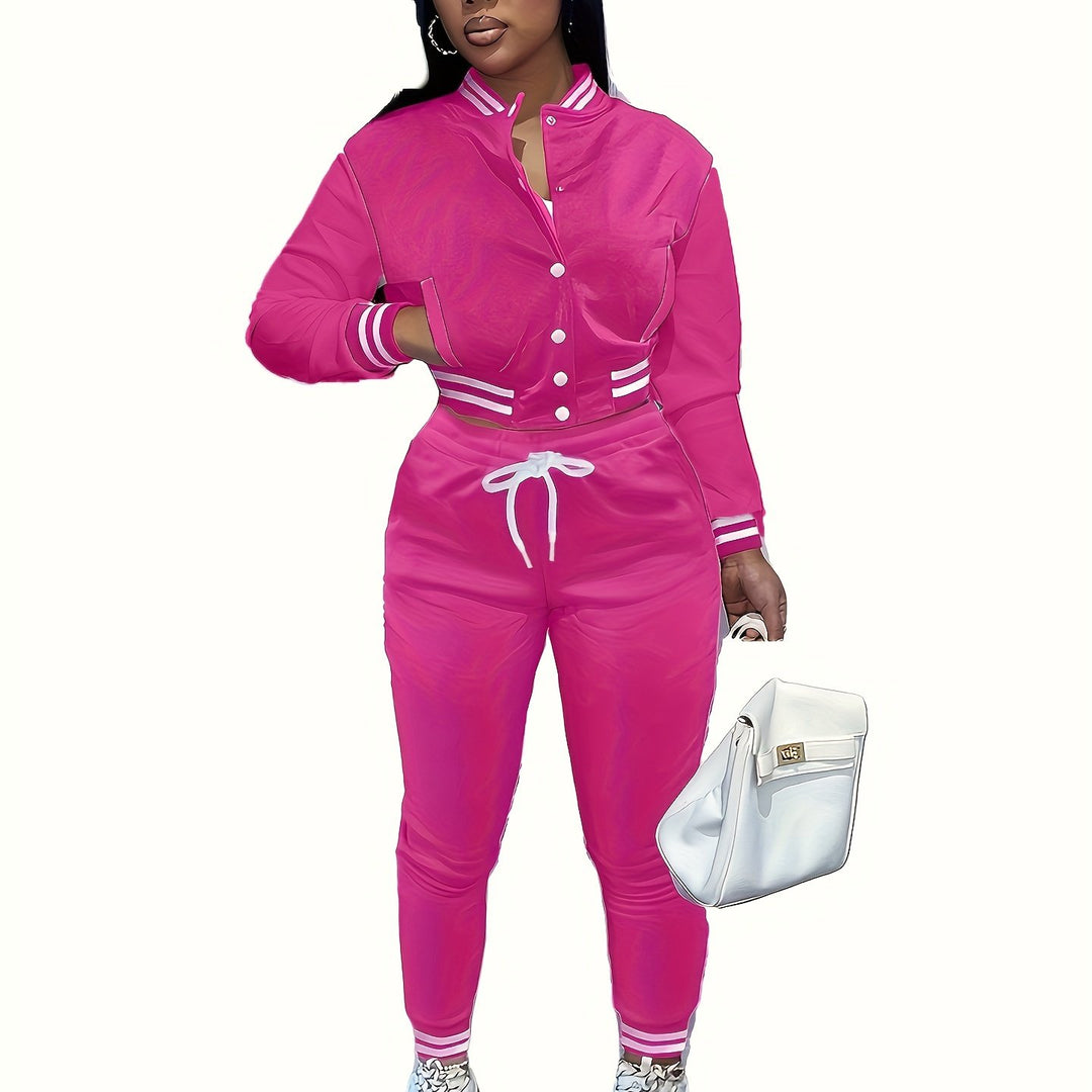 Trendy Streetwear Crop Baseball Jacket & Pants Set - Flossy Mom