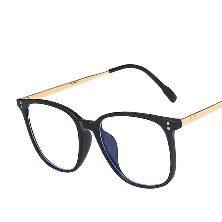 Women's Trendy Y2K Metal Frame Anti Blue Light Optic Lens black Sunglasses