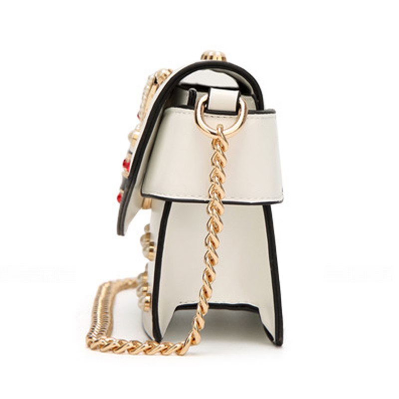 Luxury Women's Retro Flap Bag with Gold Bee Hardware - Side Angle