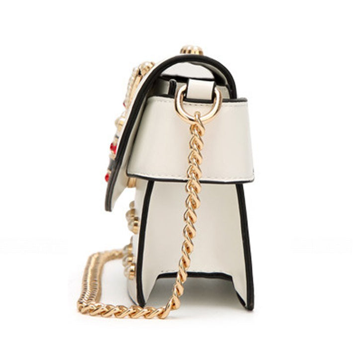 Luxury Women's Retro Flap Bag with Gold Bee Hardware - Side Angle