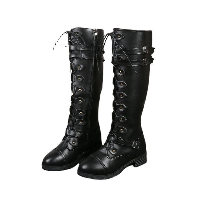 Women's Black Knee-High Riding Boots Equestrian Leather Style Flossy Mom