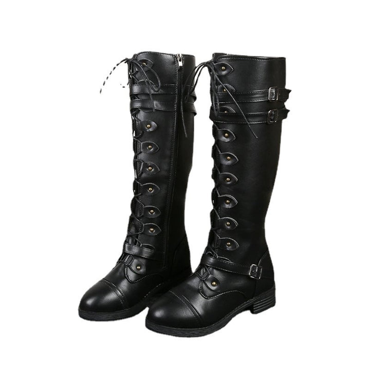 Women's Black Knee-High Riding Boots Equestrian Leather Style Flossy Mom