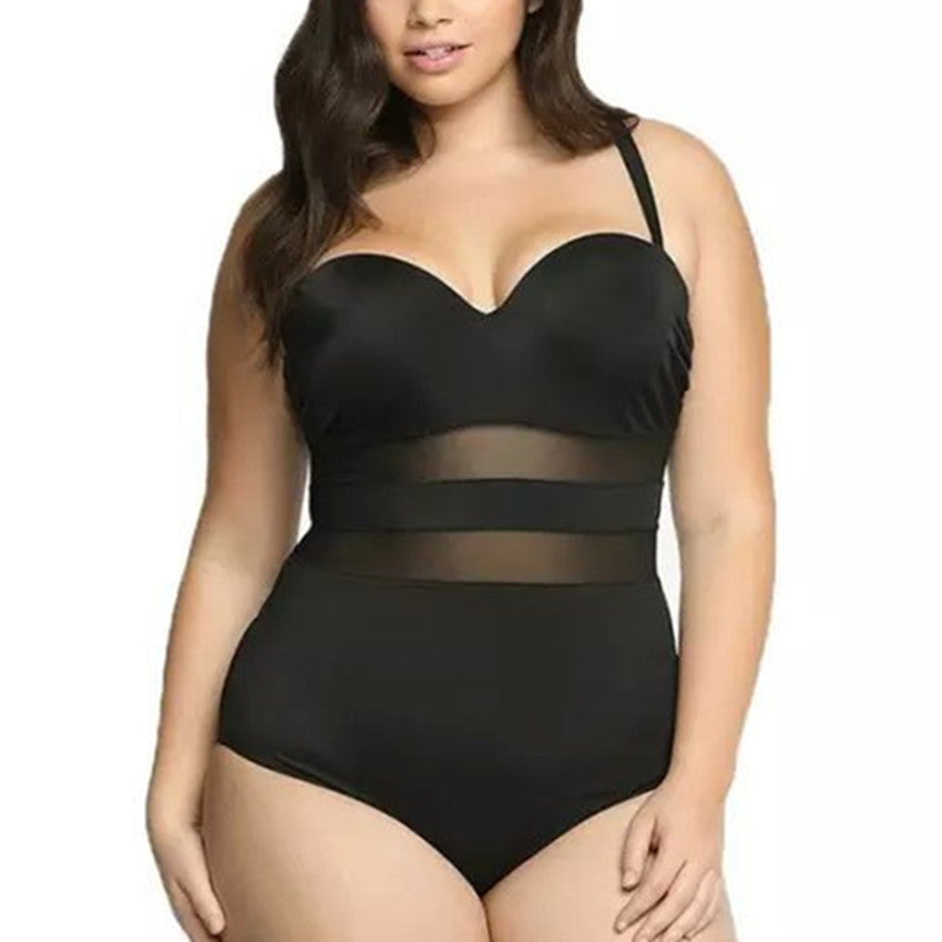 Plus Size Women See-Through Mesh One-Piece Swimsuits