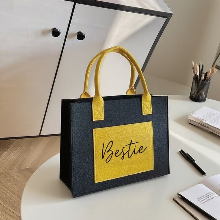 Fashionable Bestie Cursive Print Large Handbags - Flossy Mom