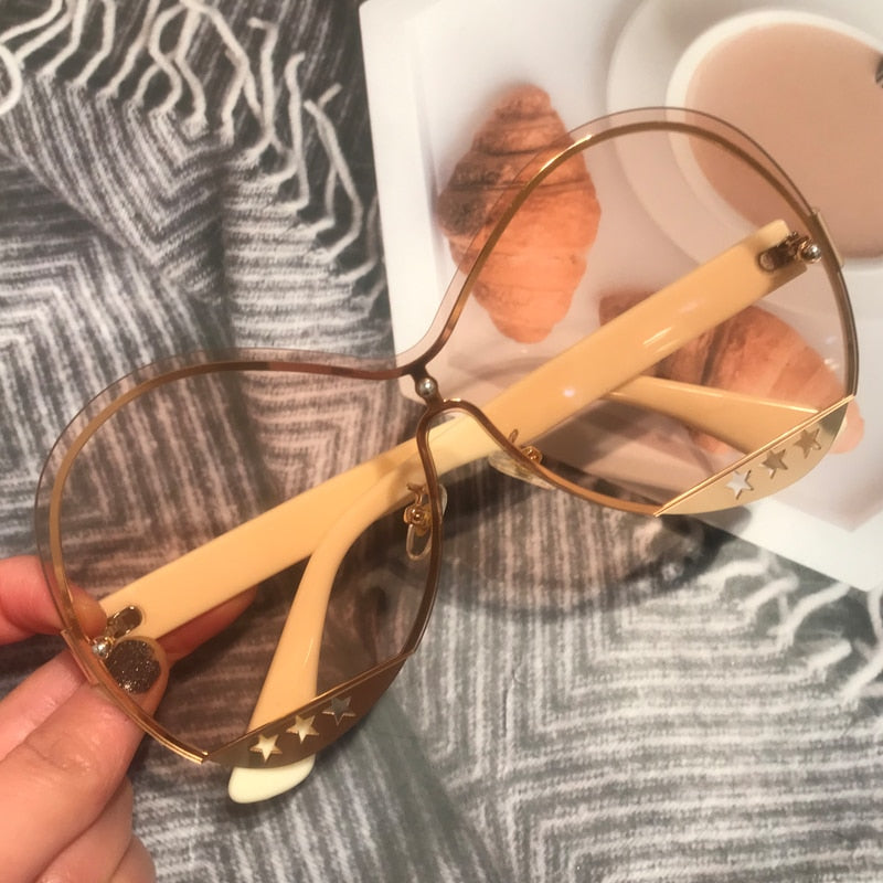 Gradient Glam Hollowed-Out Oversize Round Sunglasses - Flossy Mom