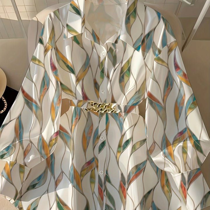 Dollish Long Sleeve Buttons Collar Office Shirts with Metallic Belt - Flossy Mom