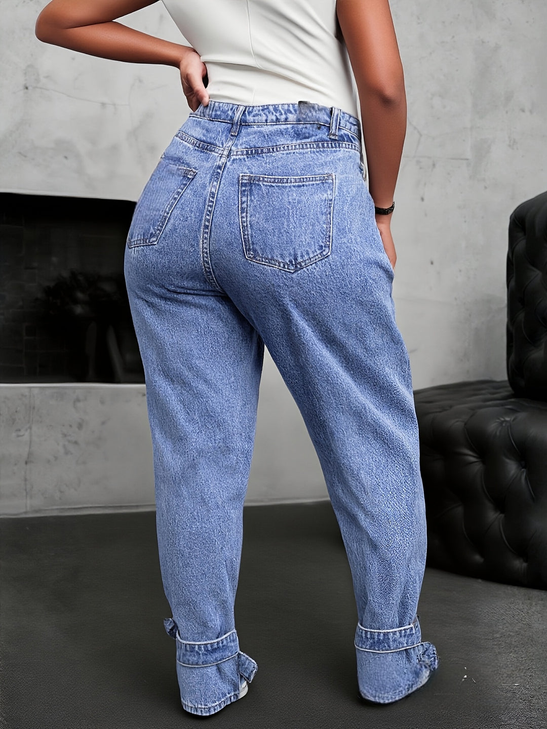 Plus Size Distressed High-Rise Tapered Leg Denim Jeans - Flossy Mom