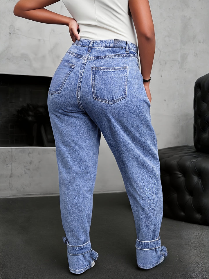Plus Size Distressed High-Rise Tapered Leg Denim Jeans - Flossy Mom