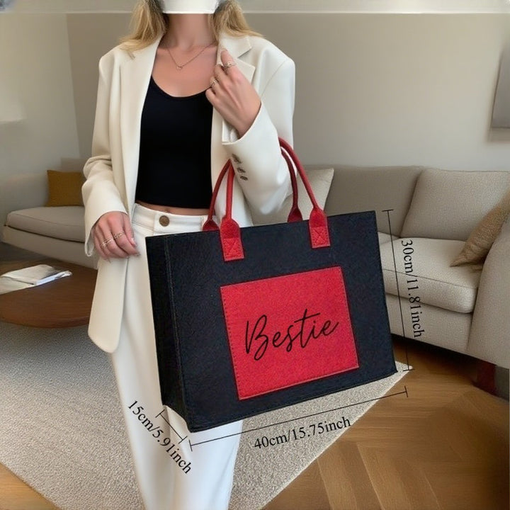 Fashionable Bestie Cursive Print Large Handbags - Flossy Mom