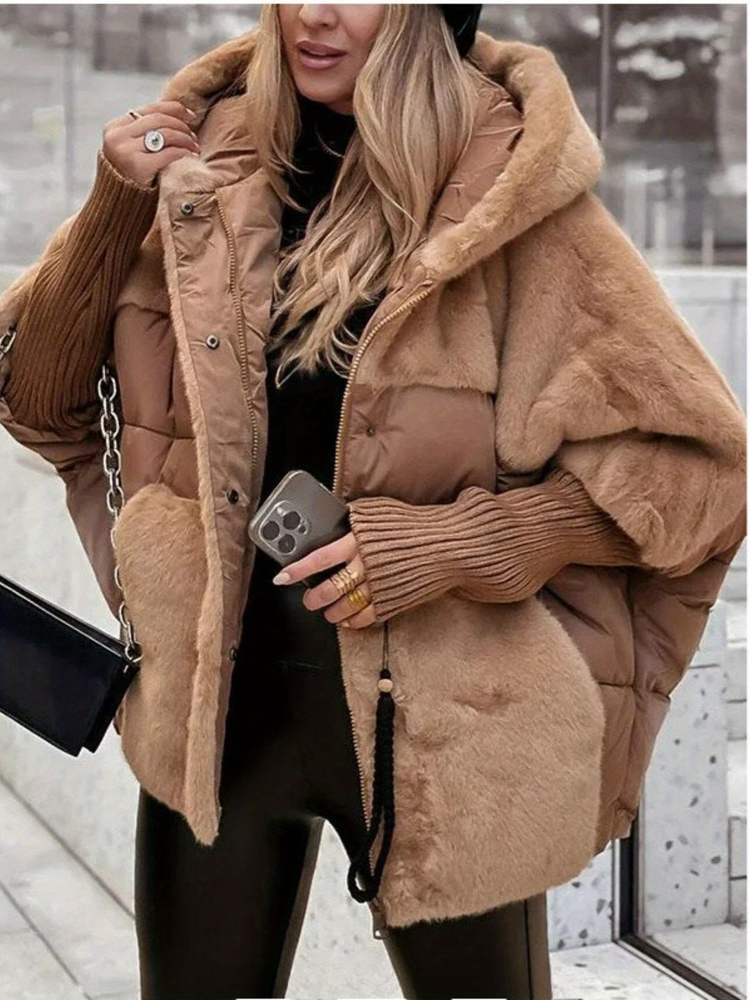 Winter Oversized Women's Coat with Faux Fur Collar - Flossy Mom