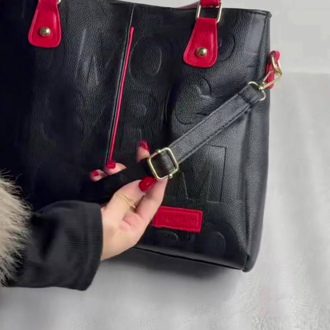 Top Handle Straps Zipper Letter Print PU Leather Handbags - Flossy Mom