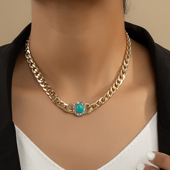 **Diamonds** **Turquoise** Thick Chain **Women's** **Necklace**