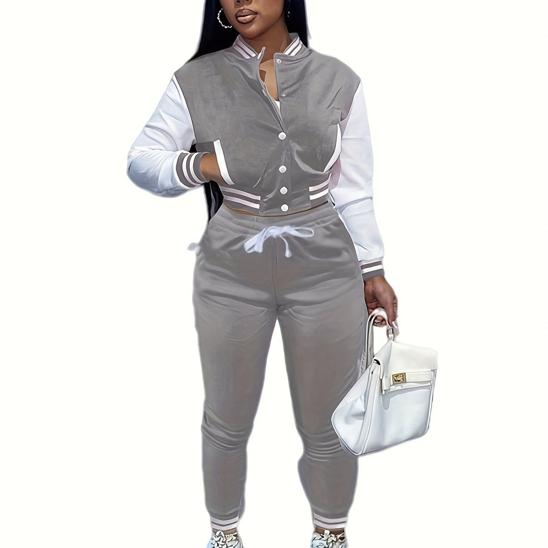 Trendy Streetwear Crop Baseball Jacket & Pants Set - Flossy Mom