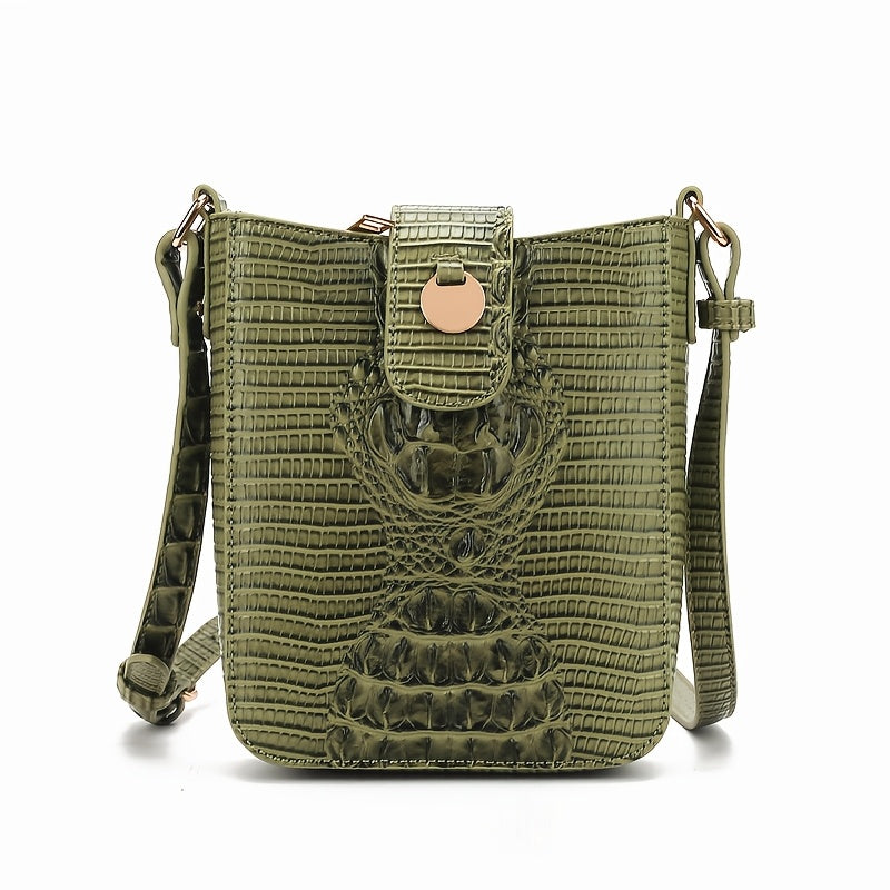 Green textured crossbody bag on a white background