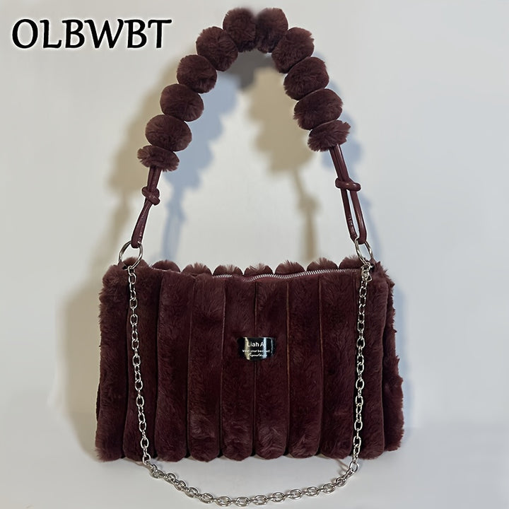 Street-Chic Large Chain-Link Soft Plush Handbags - Flossy Mom