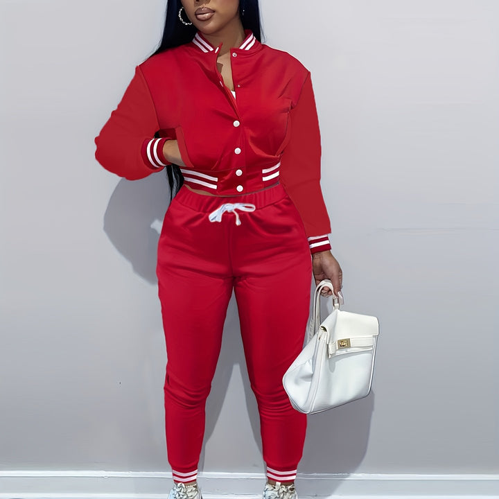 Trendy Streetwear Crop Baseball Jacket & Pants Set - Flossy Mom