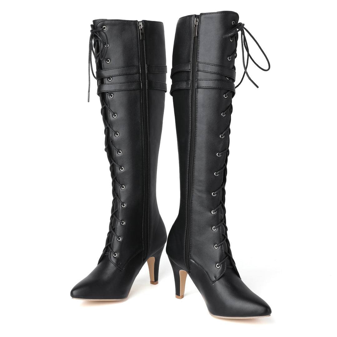 Sexy Buckles Zipper PU Leather Knee-High Riding Boots - Flossy Mom