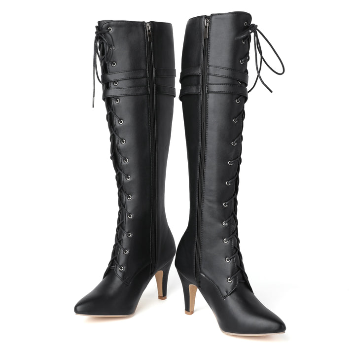 Sexy Buckles Zipper PU Leather Knee-High Riding Boots - Flossy Mom