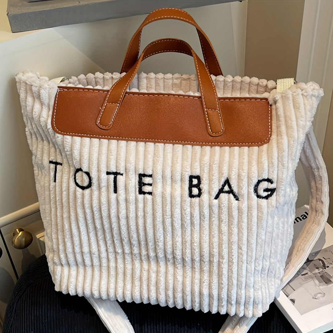 Large Zipper Tote Letter Print Golden Hardware Bags - Flossy Mom