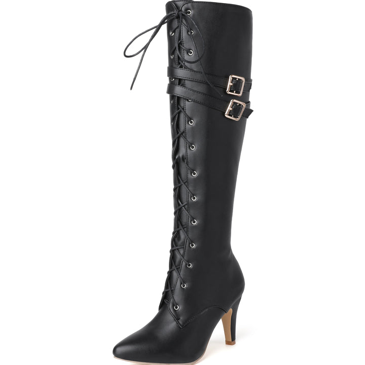 Sexy Buckles Zipper PU Leather Knee-High Riding Boots - Flossy Mom