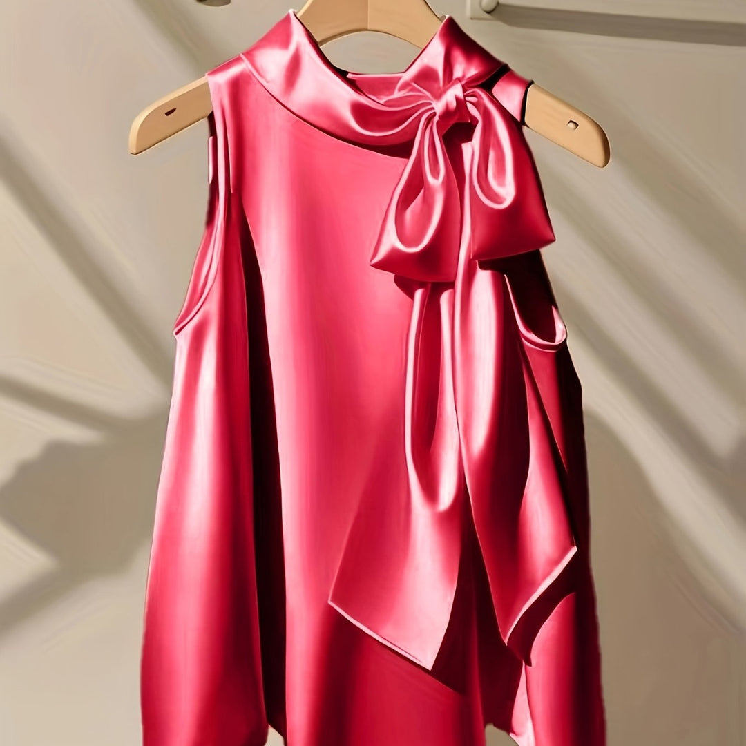 Silky-Like Sleeveless Bow Detail Polished Blouses - Flossy Mom