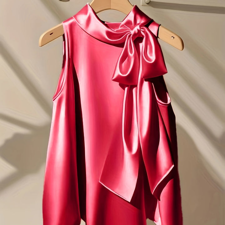 Silky-Like Sleeveless Bow Detail Polished Blouses - Flossy Mom