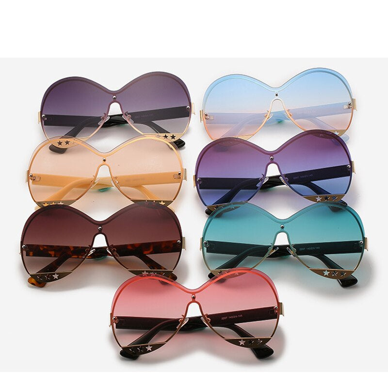 Gradient Glam Hollowed-Out Oversize Round Sunglasses - Flossy Mom